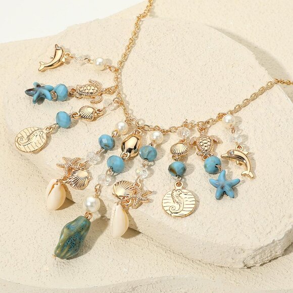 Gold Dipped Sea Ocean Beach Seashell Pendants Resort Vibe Charm Necklace NEW - Picture 3 of 5